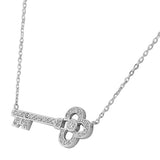 925 Sterling Silver Large Key Charm White CZ Pendant Necklace with Chain