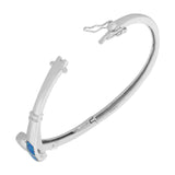 925 Sterling Silver Blue Turquoise-Tone Opal Dolphin Marine Bangle Bracelet