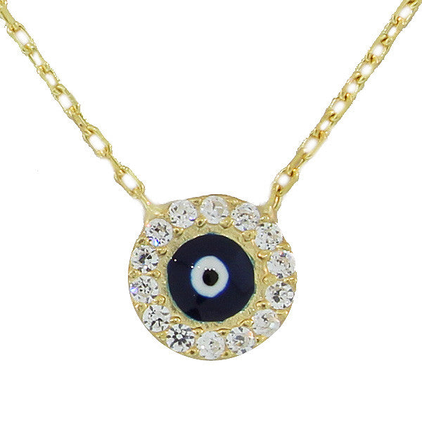 925 Sterling Silver Yellow Gold-Tone CZ Evil Eye Pendant Necklace