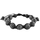 Black CZ Ball Simulated Onyx Beaded Adjustable Macrame Bracelet