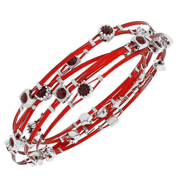 Fashion Alloy Red Silver-Tone White CZ Whisper Bracelets Set