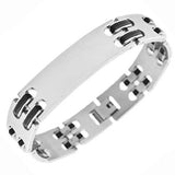Stainless Steel Black Rubber Silicone Name Tag Men's Bracelet