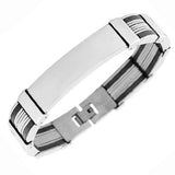 Stainless Steel Black Rubber Silicone Name Tag Men's Bracelet