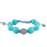 Blue White CZ Ball Beaded Adjustable Macrame Bracelet