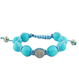 Blue White CZ Ball Beaded Adjustable Macrame Bracelet