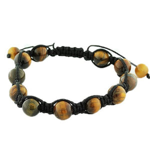 Brown Tiger Eye Ball Beaded Adjustable Macrame Bracelet