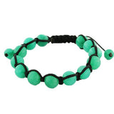 Green Ball Beaded Adjustable Black Cord Macrame Bracelet