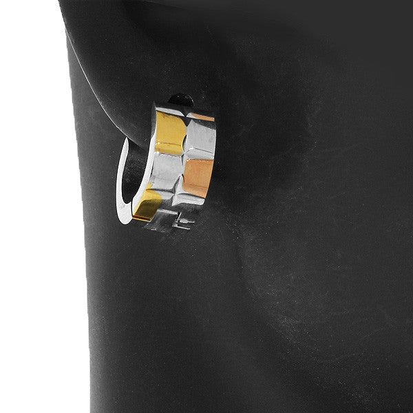 Stainless Steel Multi-Tone Hoop Huggie Earrings
