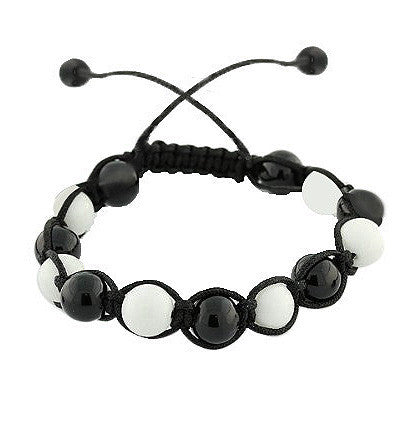 Black White Ball Beaded Adjustable Macrame Bracelet