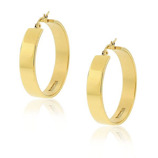 EDFORCE Stainless Steel Yellow Gold-Tone Classic Polished Hoop Earrings 1.35" Diameter