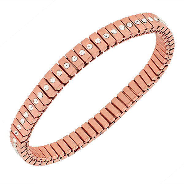 Stainless Steel Rose Gold-Tone White CZ Stretch Bangle Bracelet