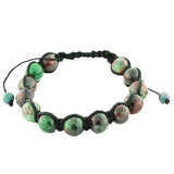 Green Multicolor Ball Beaded Adjustable Black Cord Macrame Bracelet