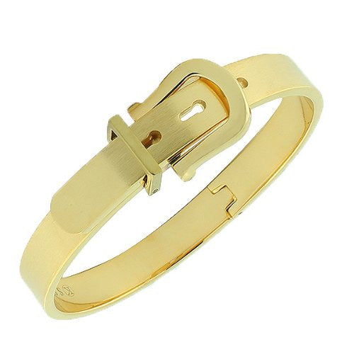 Stainless Steel Yellow Gold-Tone Belt Buckle Bangle Bracelet