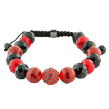 Black Red CZ Ball Beaded Adjustable Simulated Onyx Macrame Bracelet