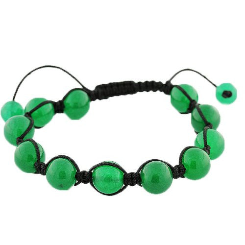 Green Ball Beaded Adjustable Black Cord Macrame Bracelet
