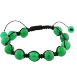 Green Ball Beaded Adjustable Black Cord Macrame Bracelet