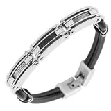 Stainless Steel Black Rubber Silicone Black Silver-Tone Men's Bracelet