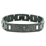 Stainless Steel Black Link Chain Religious Cross Spanish Prayer Men's Bracelet