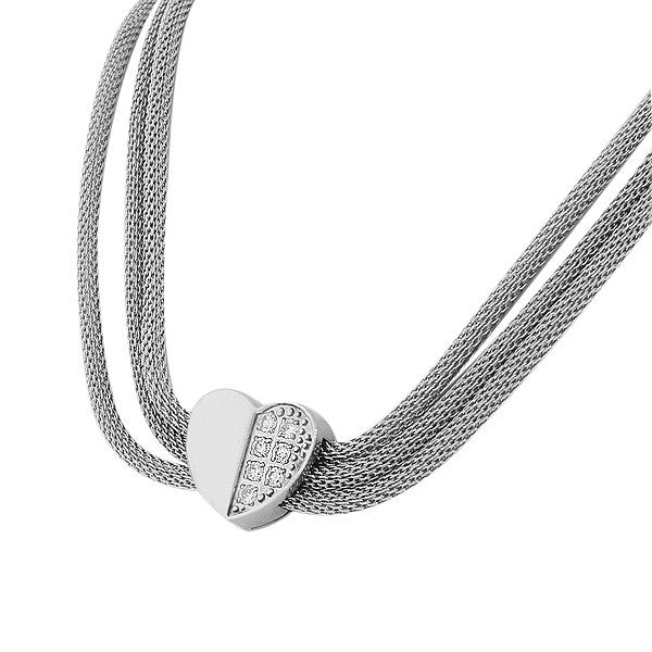 Stainless Steel Silver-Tone Love Heart Mesh Bracelet Necklace Set