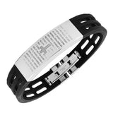 Stainless Steel Black Rubber Silicone Religious Cross Lord's Prayer Spanish Men's Bracelet