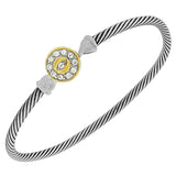 Stainless Steel Two-Tone Twisted Cable White CZ Evil Eye Hamsa Bangle Bracelet
