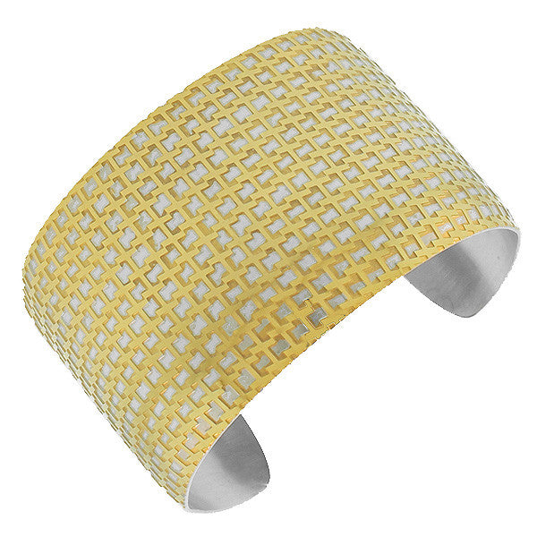 Stainless Steel Two-Tone Open End Wide Cuff Bangle Bracelet