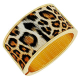 Fashion Alloy Yellow Gold-Tone Orange Brown Leopard Large Wide Cuff Bangle Bracelet