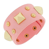 Fashion Alloy Pink Faux PU Leather Rose Gold-Tone Spikes Wide Wristband Wrap Bracelet