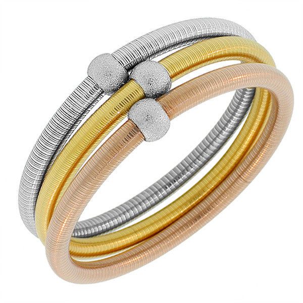 Stainless Steel Silver-Tone and Gold-Tone Three Stackable Bangles Bracelets Set