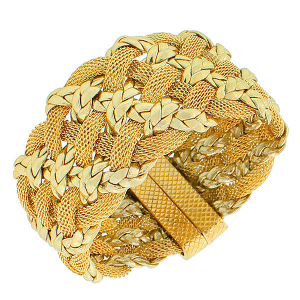 Fashion Alloy Yellow Gold-Tone Braided Mesh Chain Wide Bracelet