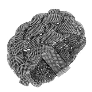 Fashion Alloy Black Braided Mesh Chain Wide Bracelet