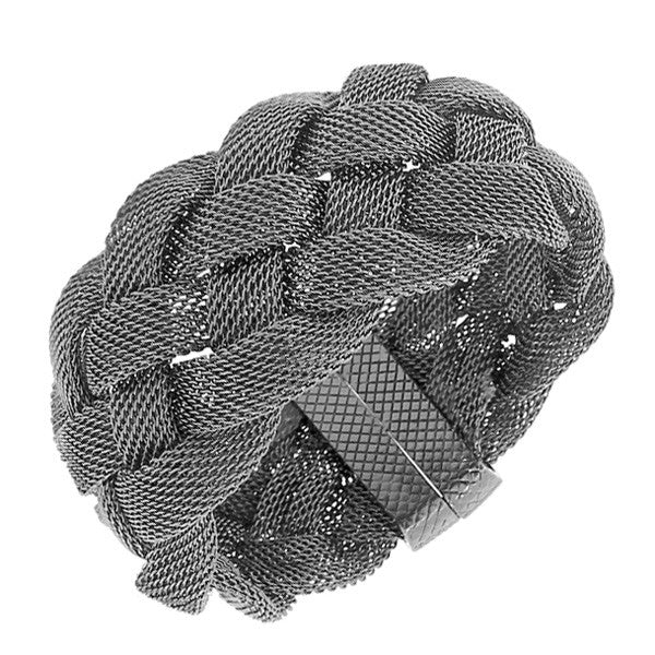 Fashion Alloy Black Braided Mesh Chain Wide Bracelet