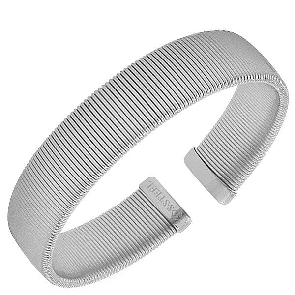 Stainless Steel Silver-Tone Mesh Cable Open End Bangle Bracelet