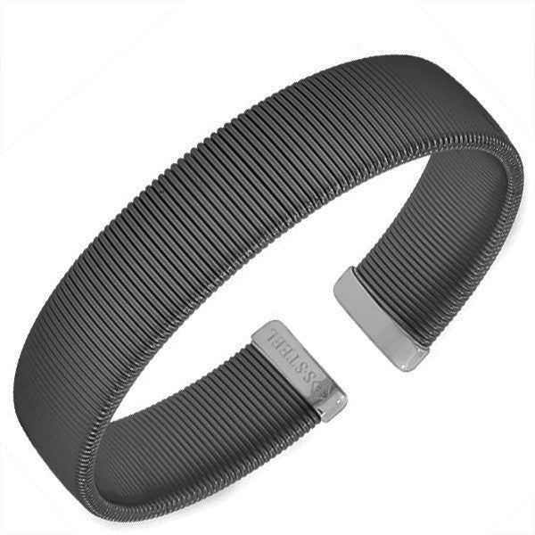 Stainless Steel Black Silver-Tone Mesh Cable Open End Bangle Bracelet