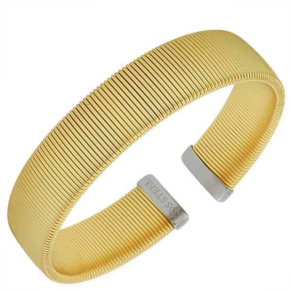Stainless Steel Two-Tone Mesh Cable Open End Bangle Bracelet