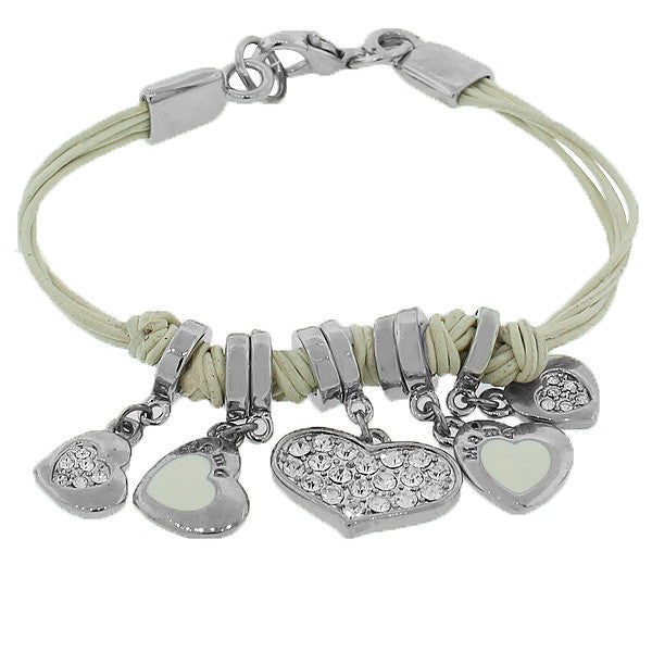 Fashion Alloy Silver-Tone Love Hearts Charms White CZ Bracelet