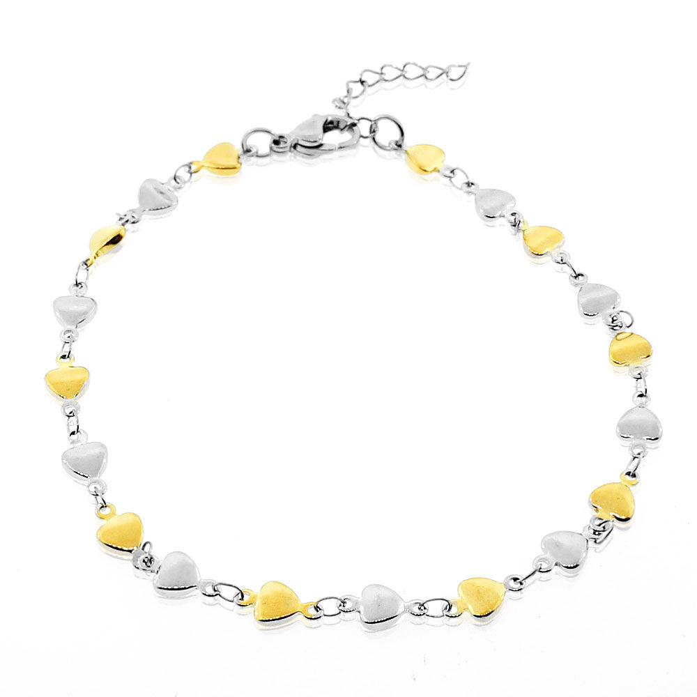 Stainless Steel Two-Tone Love Heart Anklet Bracelet