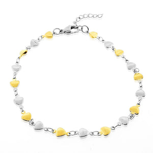 Stainless Steel Two-Tone Love Heart Anklet Bracelet
