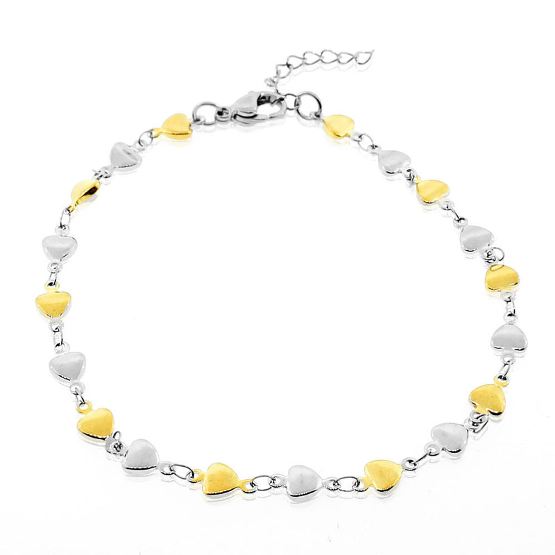 Stainless Steel Two-Tone Love Heart Anklet Bracelet
