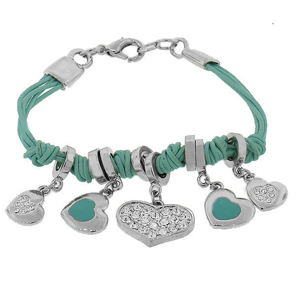 Fashion Alloy Silver-Tone Blue Love Hearts White CZ Bracelet