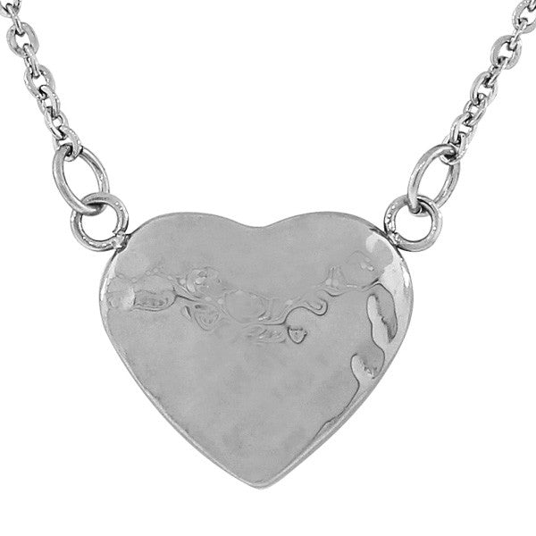 Stainless Steel Silver-Tone Hammered Finish Love Heart Pendant Necklace