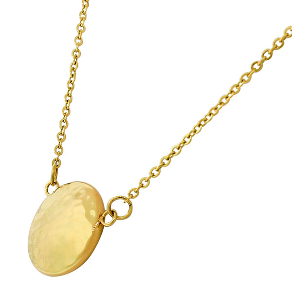 Stainless Steel Yellow Gold-Tone Hammered Finish Round Circle Necklace