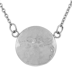 Stainless Steel Silver-Tone Hammered Finish Round Circle Pendant Necklace