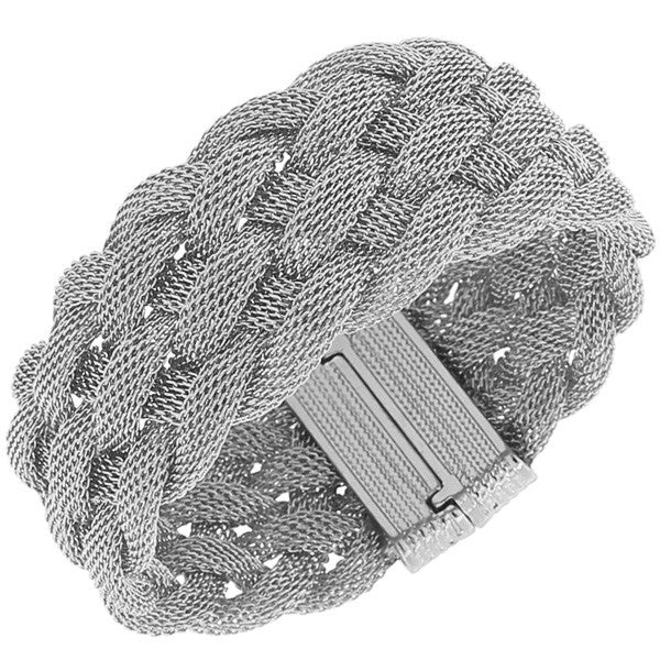 Fashion Alloy Silver-Tone Wide Mesh Braided Bracelet