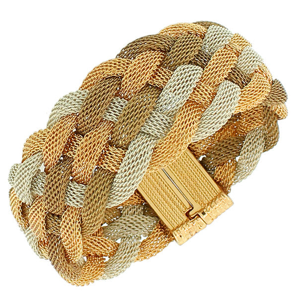 Fashion Alloy Gold-Tone Multicolor Wide Mesh Braided Bracelet