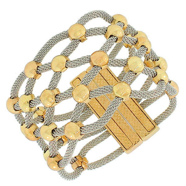 Fashion Alloy Two-Tone Wide Large Multi-Row Mesh Fashion Bangle Bracelet