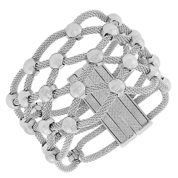 Fashion Alloy Silver-Tone Wide Large Multi-Row Mesh Bracelet