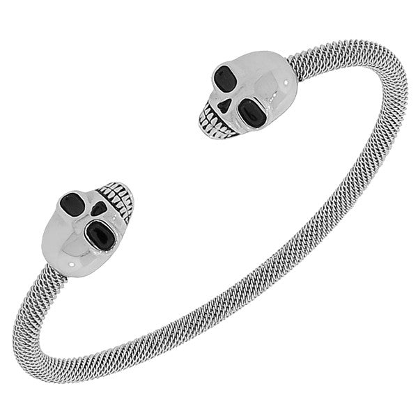 Fashion Alloy Silver-Tone Mesh Open End Skull Bangle Bracelet