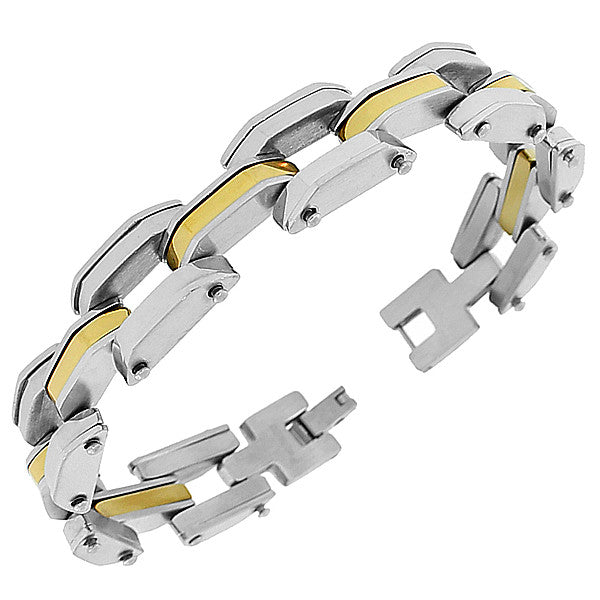 Stainless Steel Two-Tone Men's Links Chain Bracelet