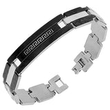 Stainless Steel Black Silver-Tone Greek Key Men's Links Chain Bracelet